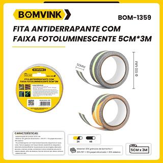 FITA ANTIDERRAPANATE COM FAIXA FOTOLUMINESCENTE 5CM*3M BOMVINK