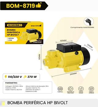 BOMBA PERIFERICA HP BIVOLT 127/220V 370W BOMVINK