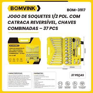 JOGO DE SOQUETES 1/2 POL. COM CATRACA REVERSIVEL BOMVINK