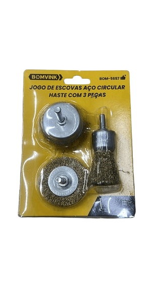 JOGO DE ESCOVA AÇO CIRCULAR HASTE COM 3 PEÇAS BOMVINK