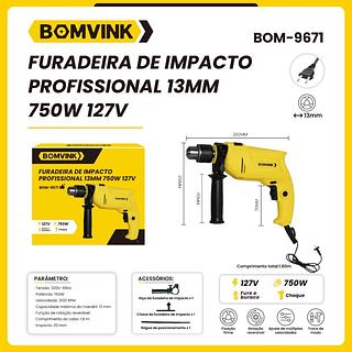 FURADEIRA DE IMPACTO PROFISSIONAL 13MM 750W 127V BOMVINK