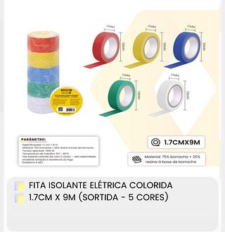FITA ISOLANTE ELÉTRICA COLORIDA 1.7CM X 9M (SORTIDA-5CORES) BOMVINK