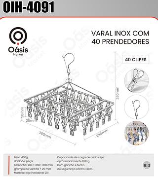 VARAL INOX COM 40 PRENDEDORES OASIS