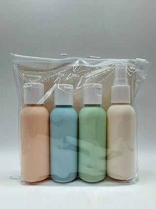 KIT DE FRASCOS PARA VIAGEM COM 5 PEÇAS 50ML + SACOLA TRANSPARENTE NEW'ION