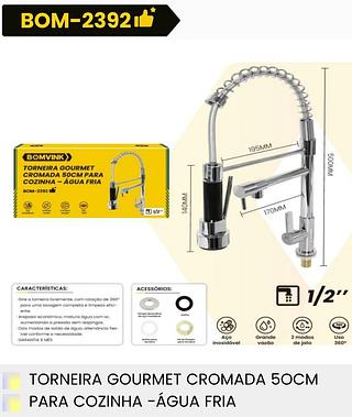 TORNEIRA GOURMET CROMADA 50CM PARA COZINHA AGUA FRIA BOMVINK