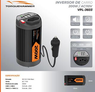 INVERSOR DE CARRO 200W TORQUEHAMMER