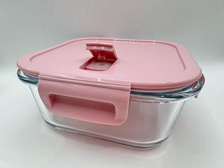 POTE DE VIDRO HERMÉTICO COM TAMPA UZ RETANGULAR ROSA