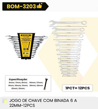 KIT DE CHAVES COMBINADA 12PÇS CRV BOMVINK
