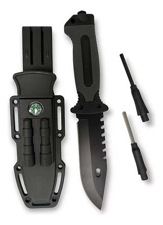 FACA DE CAÇA E PESCA LUATEK COM BAINHA BÚSSOLA PEDERNEIRA QUEBRA VIDRO (27.3CM)