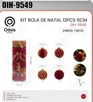 KIT BOLA DE NATAL 12PCS 6CM OÁSIS