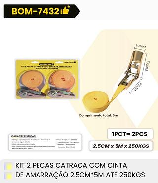 KIT 2 PECAS CATRACA COM CINTA DE AMARRAÇAO 2.5CM*5M ATE 250KGS BOMVINK