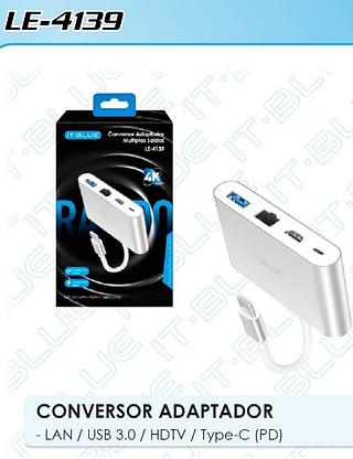 CONVERSOR ADAPTADOR LAN/USB3.0/HDTV/TYPE-C(PD) IT-BLUE