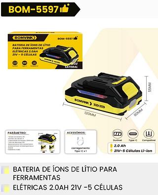BATERIA DE IONS DE LITIO PARA FERRAMENTAS ELETRICA 2.0AH 21V BOMVINK