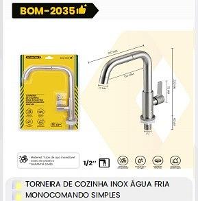 TORNEIRA DE COZINHA INOX ÁGUA FRIA MONOCOMANDO SIMPLES BOMVINK
