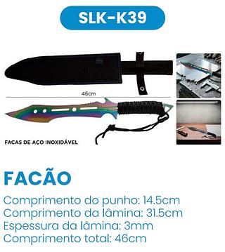 FACÃO 45,5CM EM AÇO INOXIDÁVEL COM CABO DE FIO LUATEK