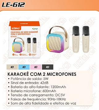 CAIXINHA DE SOM KARAOKÊ COM 2 MICROFONES LELONG