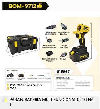 PARAFUSADEIRA MULTIFUNCIONAL KIT 8 EM 1 BOMVINK