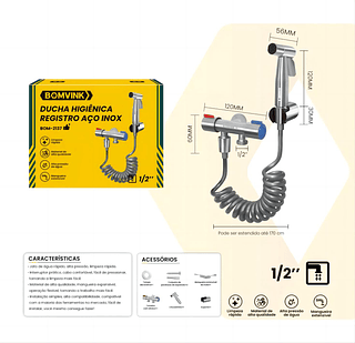 DUCHA HIGIENICA REGISTRO AÇO INOX BOMVINK