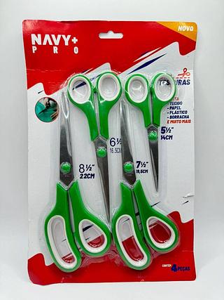 KIT DE TESOURAS 4 UNIDADES METAL E PLASTICO NAV+PRO