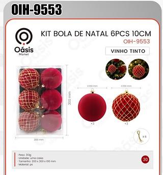 KIT BOLA DE NATAL OÁSIS 6PCS 10CM OÁSIS