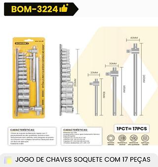 JOGO DE CHAVES SOQUETE COM 17 PECAS BOMVINK
