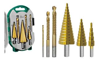 Kit 6 Brocas Escalonadas Espirais 4-32mm Titânio LUATEK