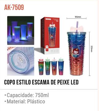 COPO DE ESCAMA DE PEIXE LED 750ML MATERIAL PLASTICO TOMATE