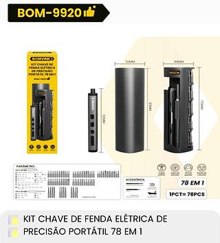 KIT CHAVE DE FENDA ELETRICA DE PRECISÃO PORTATIL 78 EM 1 BOMVINK