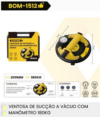 VENTOSA DE SUCCAO A VACUO COM MANOMETRO 180KG BOMVINK