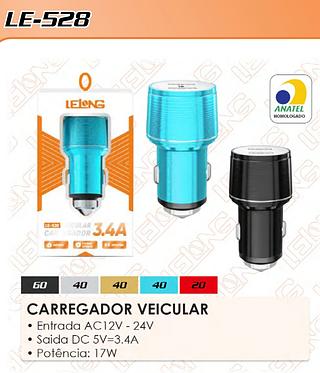 FONTE VEICULAR PARA CELULAR 3.1A LELONG