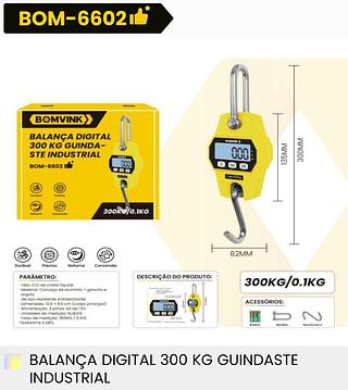 BALANCA DIGITAL 300KG GUINDASTE INDUSTRIAL BOMVINK