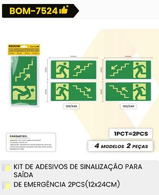 KIT DE ADESIVOS DE SINALIZACAO PARA SAIDA DE EMERGENCIA 2PCS(12*24CM)BOMVINK
