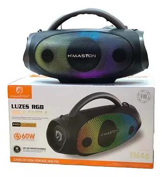 CAIXA DE SOM PORTATIL SEM FIO LUZES RGB 60W HQ AMPLA HMASTON