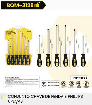 CONJUNTO CHAVE DE FENDA E PHILLIPS 6PEÇAS BOMVINK