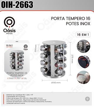 PORTA TEMPERO 16 POTES INOX OÁSIS MARKET