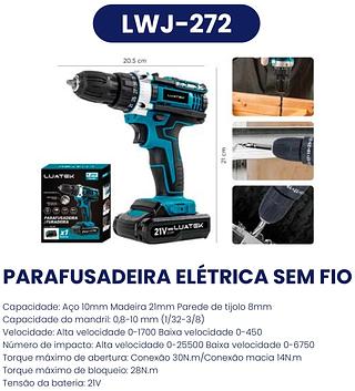 PARAFUSADEIRA / FURADEIRA 21V LUATEK