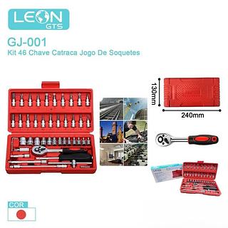 KIT JOGO CHAVE CATRACA REVERSIVEL CONJUNTOS DE SOQUETE 46PCS LEON