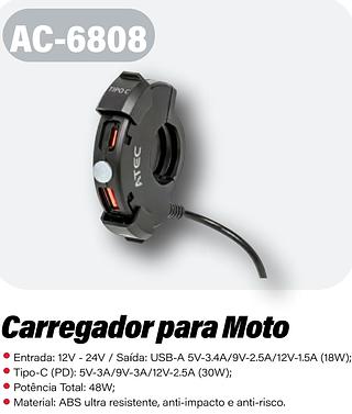 CARREGADOR DE CELULAR PARA MOTO 18W QC 30W ATEC