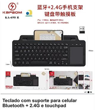 TECLADO SEM FIOS COM TOUCHPAD 2.4G+BT1+BT2 KAPBOM