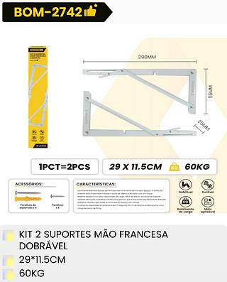 KIT 2 SUPORTES MÃO FRANCESA DOBRAVEL BOMVINK