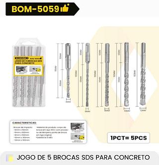 JOGO DE 5 BROCAS SDS PARA CONCRETO BOMVINK