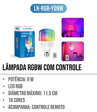 LAMPADA RGB COM CONTROLE REMOTO LUATEK