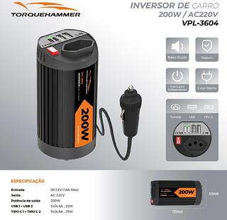 INVERSOR DE CARRO 5 PORTAS 200W 220V TORQUEHAMMER