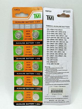 AG10/389A/CX189/LR1130W ALKALINE BATTERY 1.55V 10UNIDADES TMI