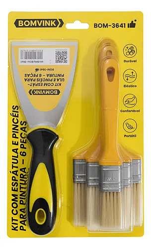 KIT COM ESPÁTULA E PINCEIS PARA PINTURA - 4 PEÇAS BOMVIK