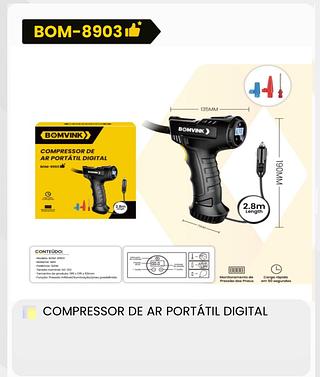 COMPRESSOR DE AR PORTÁTIL DIGITAL BOMVINK