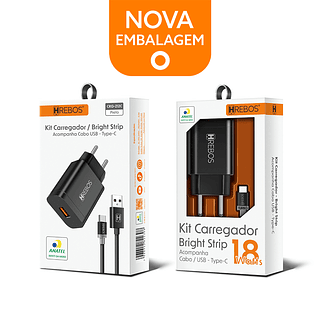 KIT CARREGADOR / BRIGHT STRIP ACOMPANHA CABO USB - TYPE-C 18W HREBOS