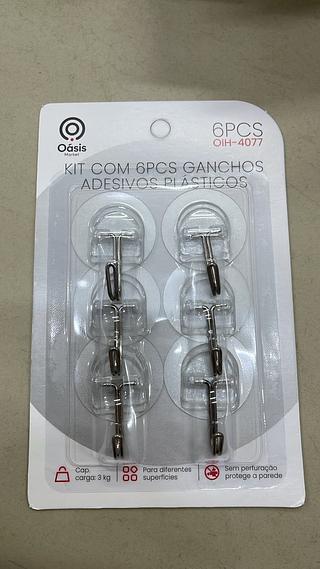 KIT COM 6PCS GANCHOS ADESIVOS PLÁSTICOS OÁSIS MARKET