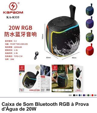 CAIXA DE SOM BLUETOOTH RGB A PROVA D`AGUA DE 20W KAPBOM
