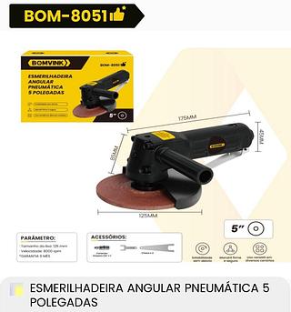 ESMERILHADEIRA ANGULAR PNEUMÁTICA 5 POLEGADAS BOMVINK